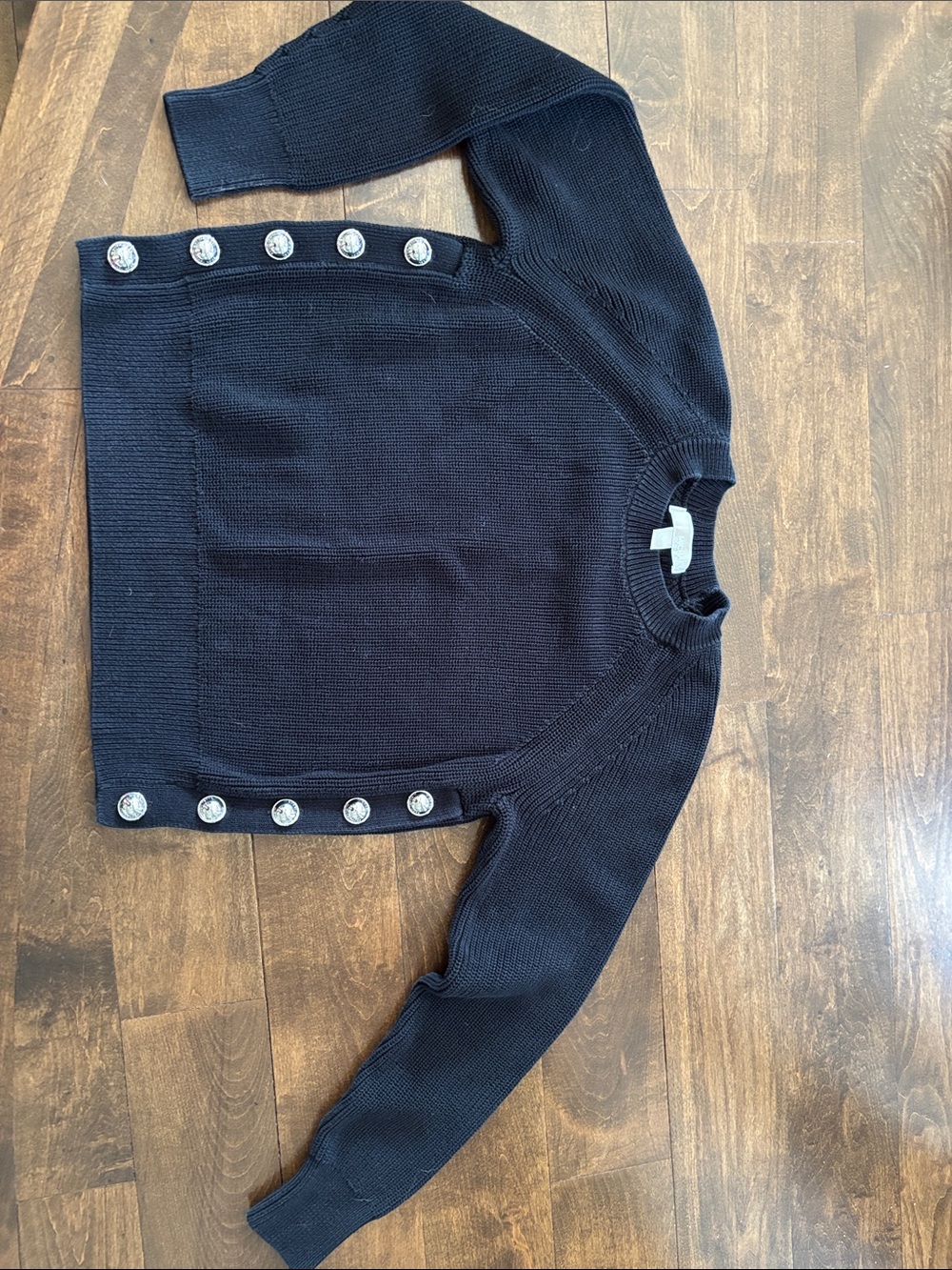 Michael Kors Black Crewneck Sweater with Decorative Silver Buttons